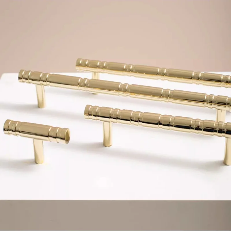

Minimalist Luxury Hardware Handle High-end Solid Pure Brass Handle Gold Plated Furniture Cabinet Door Small Knob T-bar Long Pull
