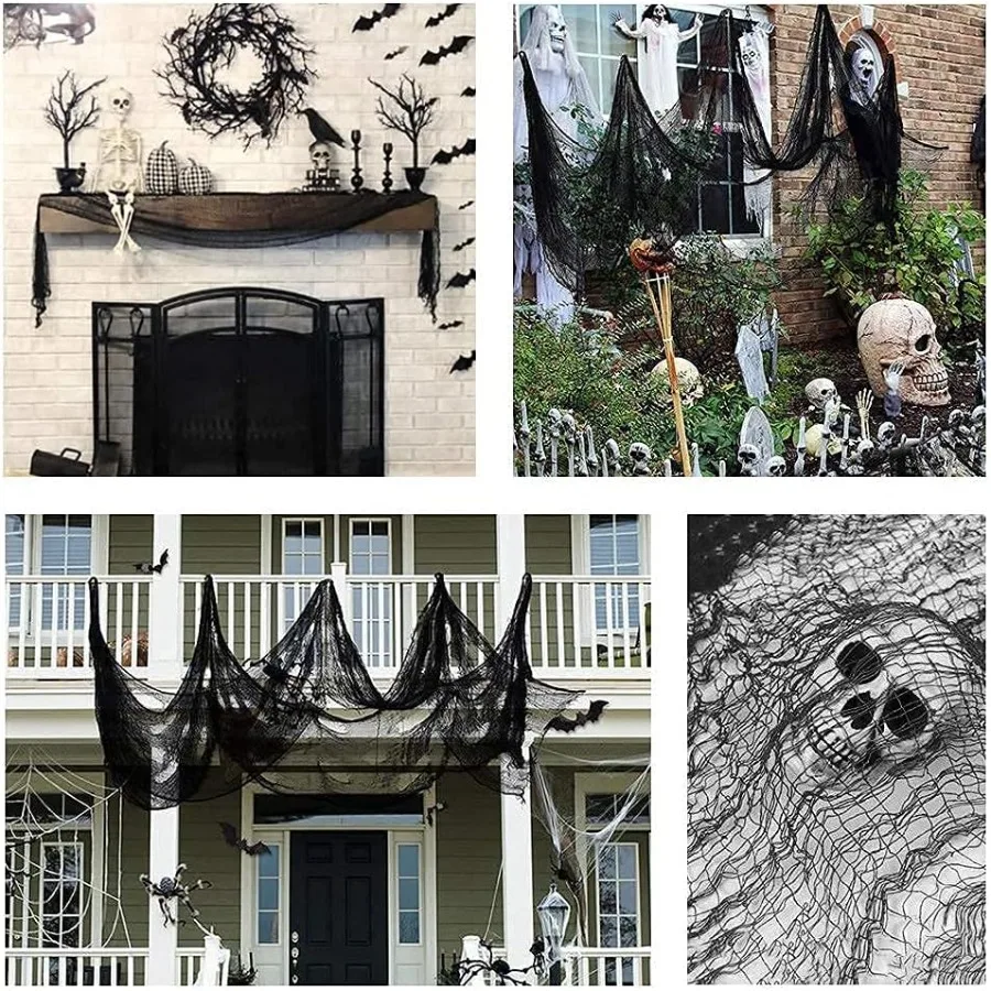 2/4m Halloween Gruseliger Gaze-Stoff Dekoration Schwarzer Gruseliger Halloween-Gaze-Wandbehang für Zuhause, Garten, Spukhaus-Party – Detail 11