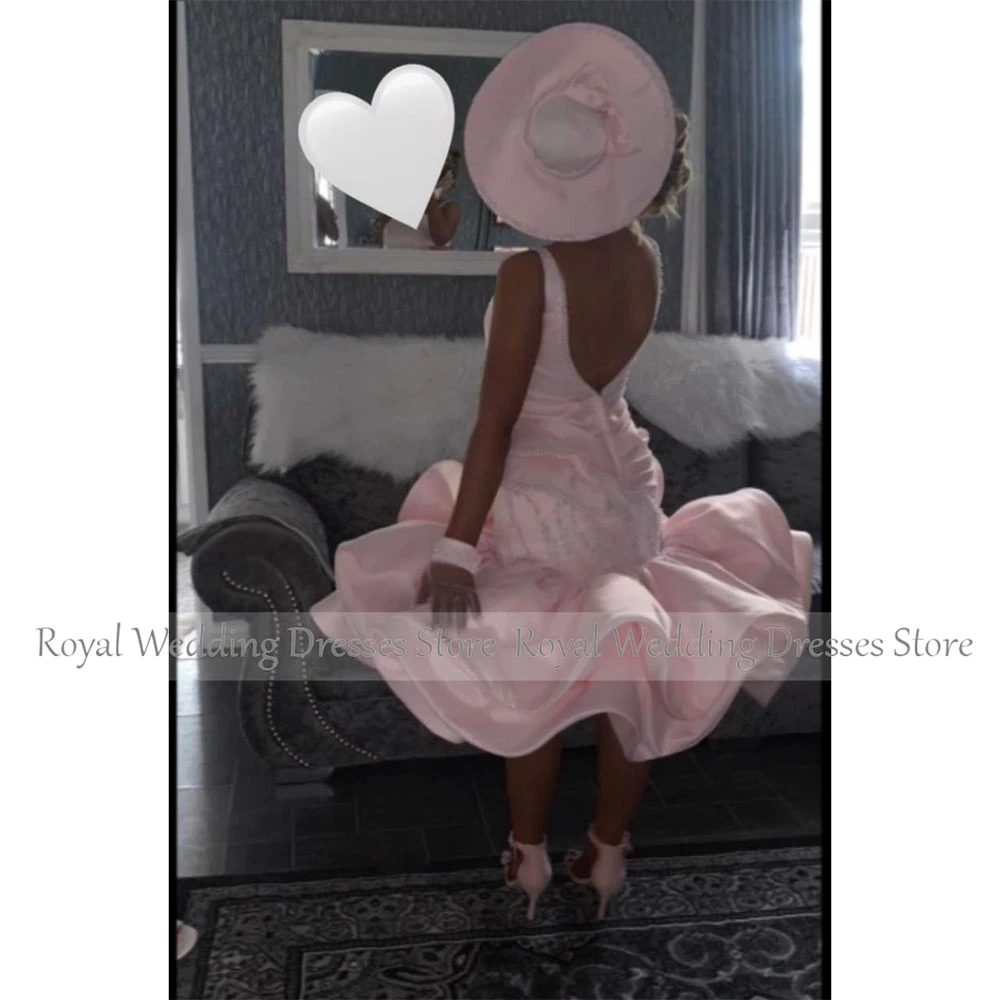 Customized Cocktail Dress Straps Sleeveless Cocktail Gown Knee Length Mermaid  Wedding Party Gown image 2