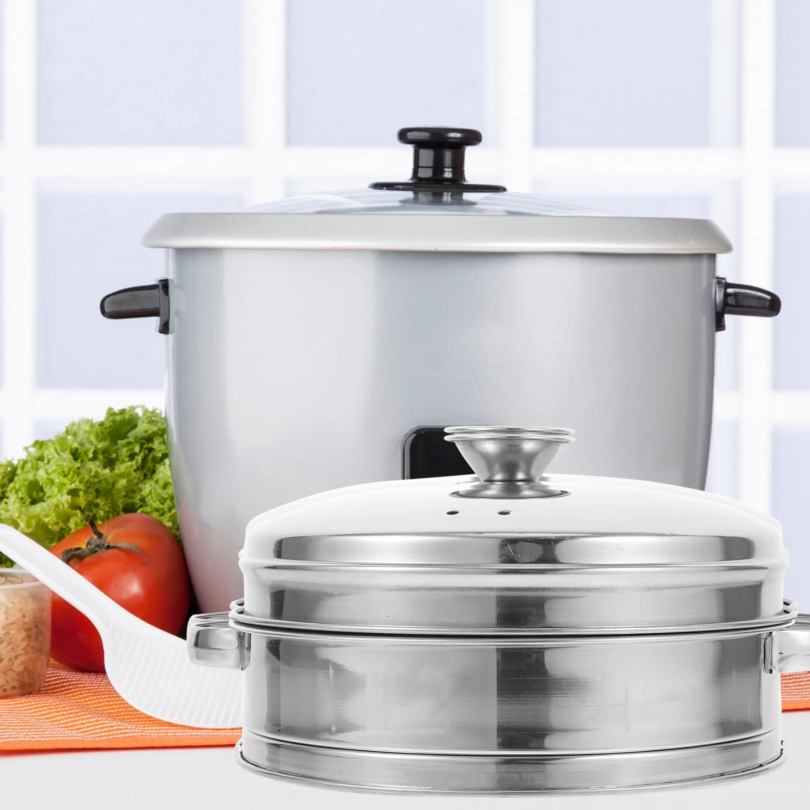 

1 set Stainless Steel Steamer Basket Large Capacity For Fish Seafood Dumplings Vegetables With Lid Stackable Kitchen Cookware