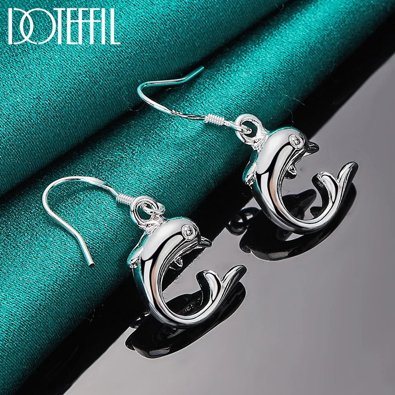 DOTEFFIL 925 Sterling Silber AAA Zirkon Dolphin Ohrringe Für Frau Hochzeit Engagement Partei Charme Schmuck