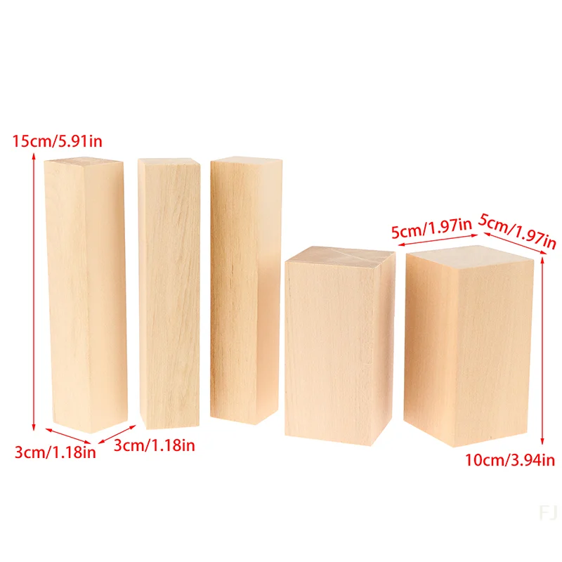 [YU] 2 قطعة 5*5*10 سنتيمتر + 3 قطعة 3*3*15 سنتيمتر الزيزفون نحت كتلة المحمولة لم تنته كتلة الخشب نحت Whittling لوازم الفن