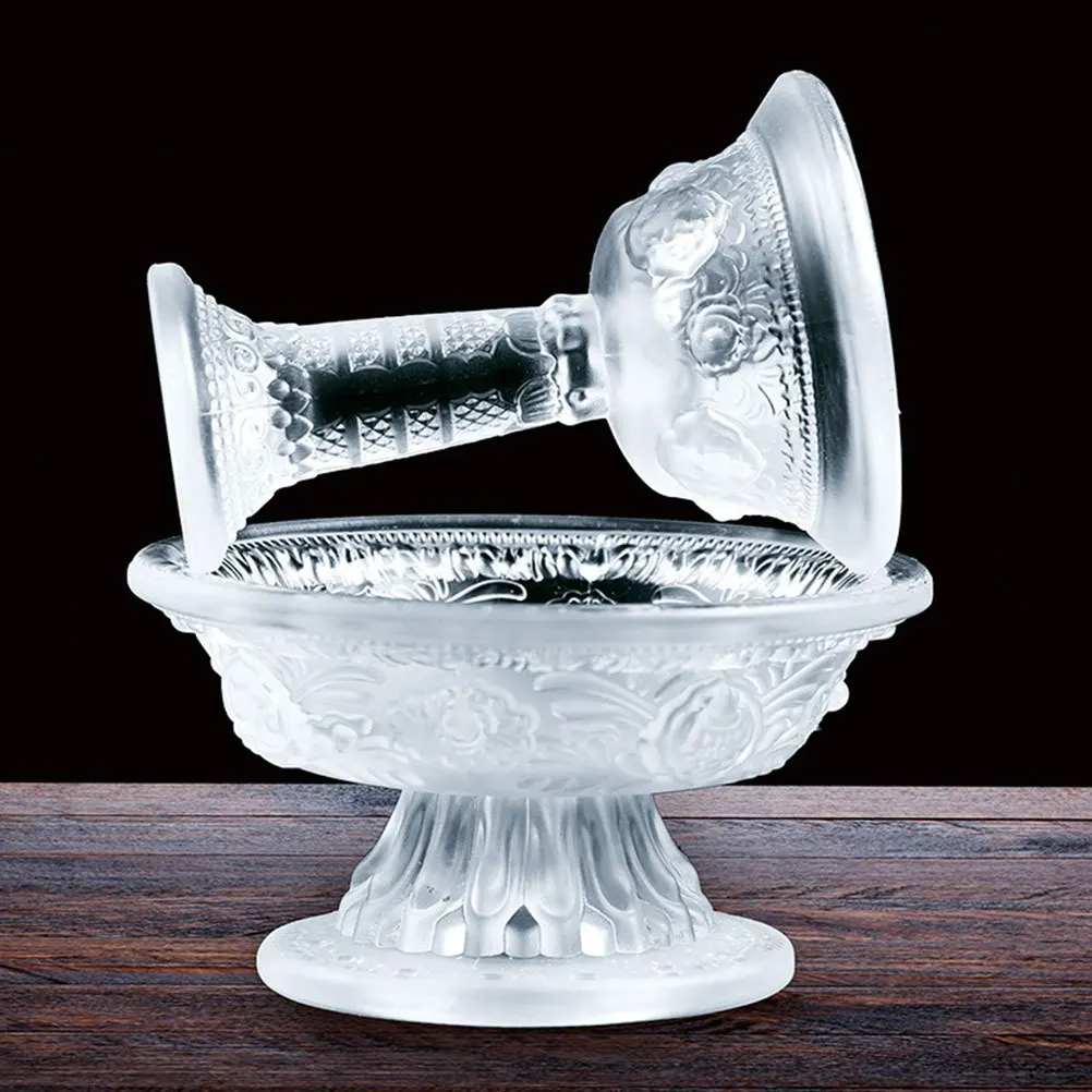 

2Pcs Delicate Buddha Cup Polished Glass Offering Bowl for Household Rituals Compact Multi-Use Footed Buddhist Decoration Item