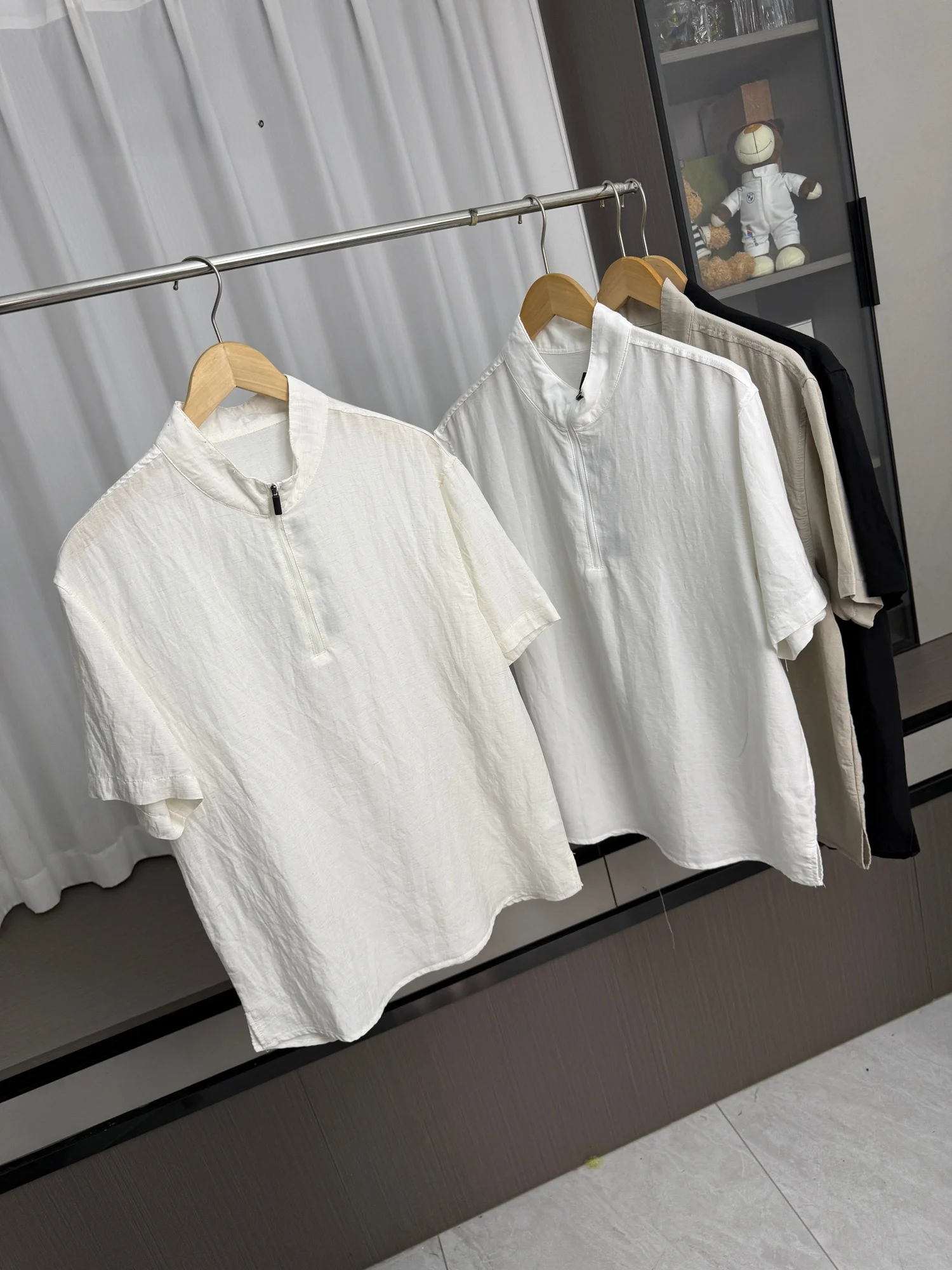 Lightweight Breathable Summer Men's Casual Loose Short Sleeve Shirt Stand Collar Half Zipper Cool Feeling Fashion Urban Style