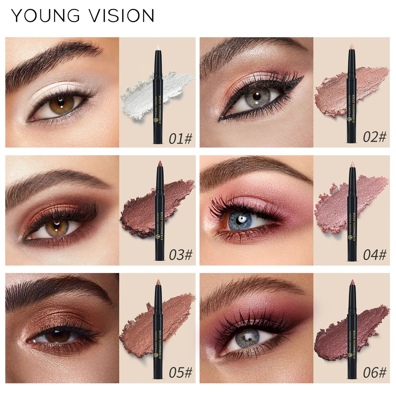 YOUNG VISION-Palo de sombra de ojos multicolor, resistente al agua, de larga duración, brillo perlado metálico, fácil de colorear, fino y suave