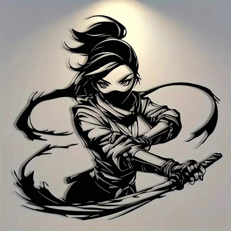 2D Flat 1pc Female Ninja Metal Wall Art, Minimalist Silhouette Wall Decor Indoor Outdoor