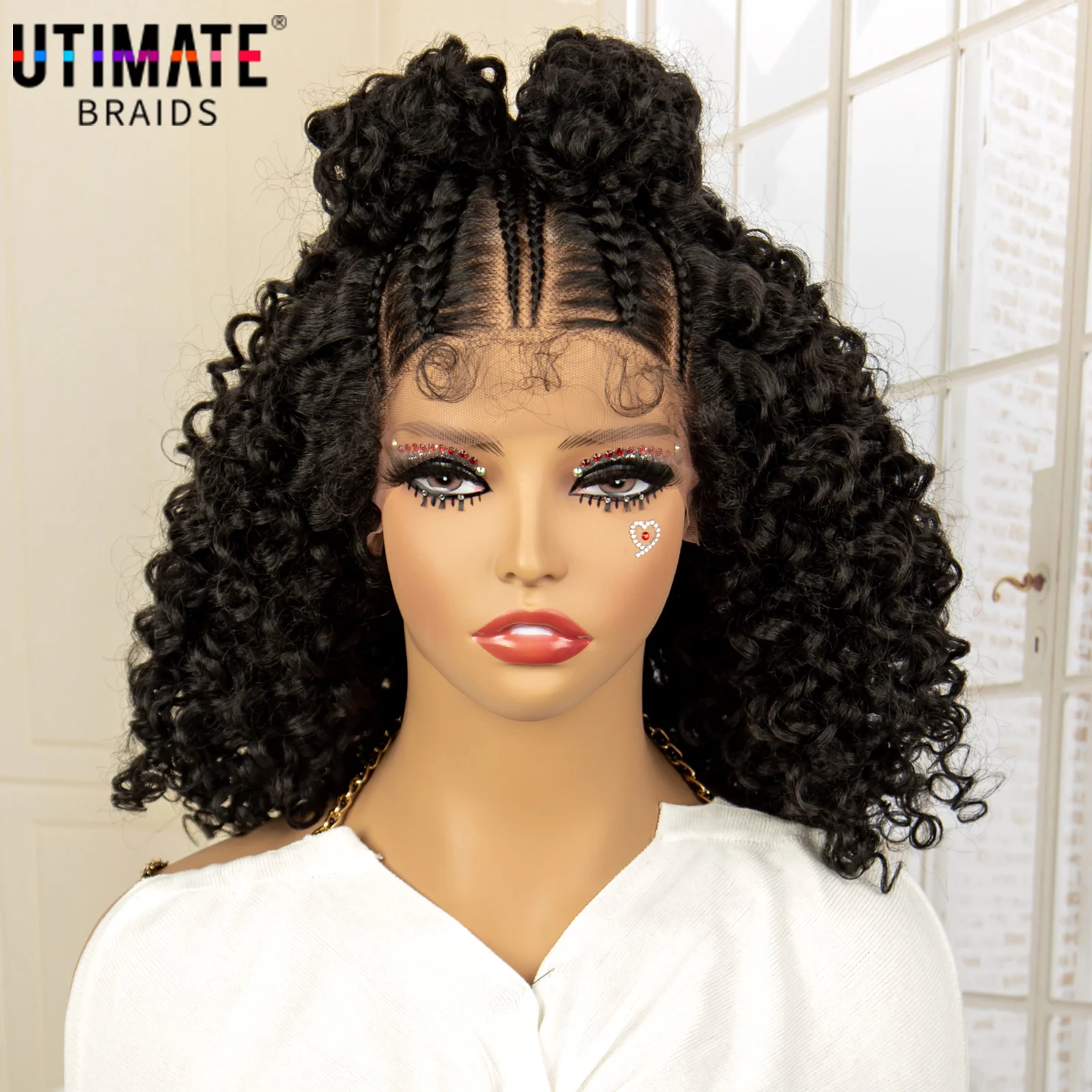 Afro Curly Bob Wigs Braided Wig Kinky Bob Wig 13X4 Lace Frontal Braided Wigs for Black Women Braid Wig with Baby Hair 16inches