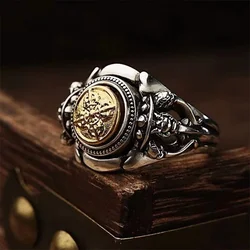 Vintage Gold Silver Collision Lotus Capricorn Ring for Men's Jewelry Personality Punk Ring Rotatable Open Size