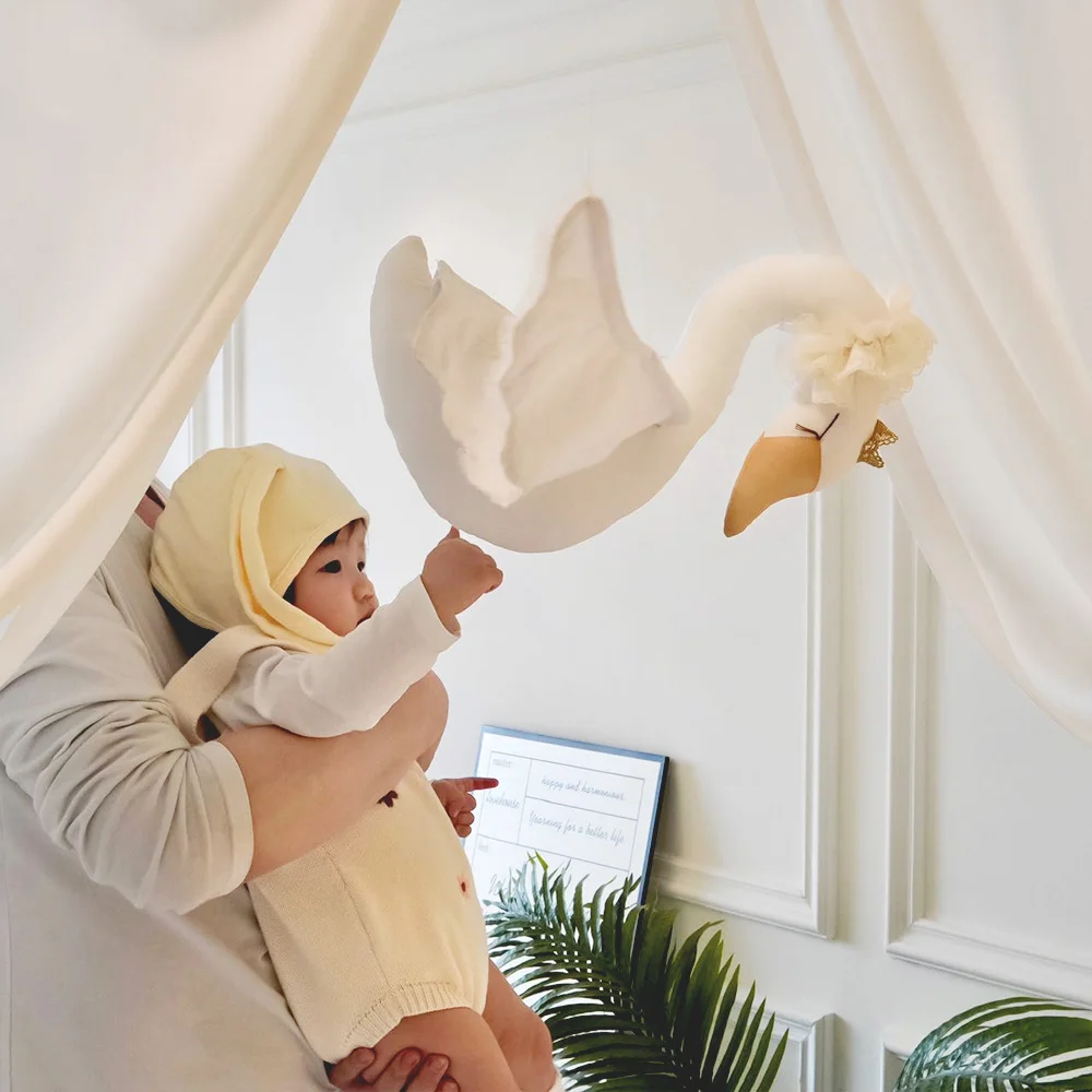 Baby Soothing Pillow Bedroom Nursery Room Decoration Creative Hanging Ornaments Plush Stuffed Doll Wall Hanging Swan