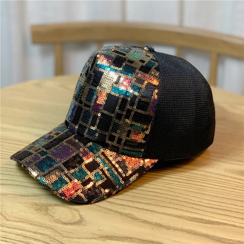 Ladies Outdoor Fashion Baseball Cap Sun Hat Rebound Cap Sequin Cap Street Hip Hop Cap Peaked Cap Mesh Breathable Adjustable Hat