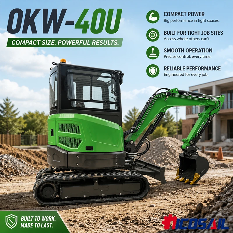 Custom Nicosail OKW40U Mini Crawler Excavator 25HP Kubota D1703 Engine Euro5 Certified 3208mm Max Digging Depth For Farm Constru