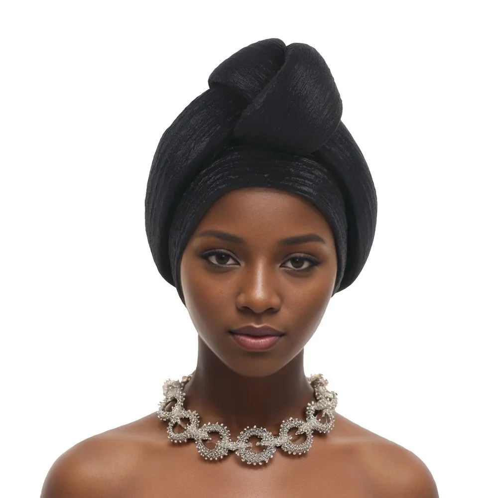Shiny African Gele Headwrap Polyester Front Knot Nigerian Yoruba Turban Lightweight Multicolor Options Elegant Headpiece Wedding