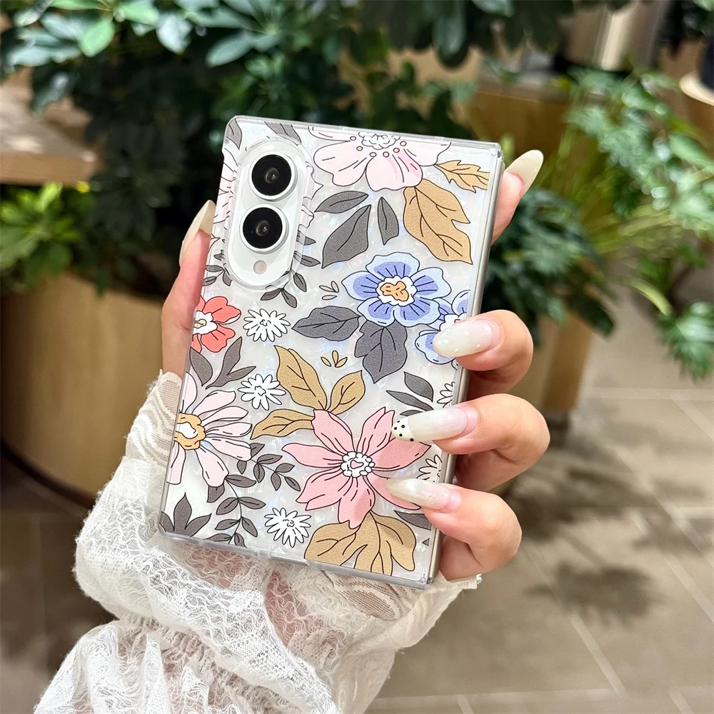 Pastel Floral Shell Texture Phone Case For Samsung Galaxy Z Fold 8 Ultra Z Fold 7 6 5 4 3 Shockproof Protective Cover For Women