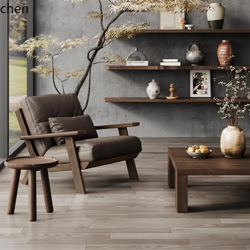 

QZT Leisure Chair Genuine Leather Single Sofa Chair Tea Chair Rest Seat Sofa