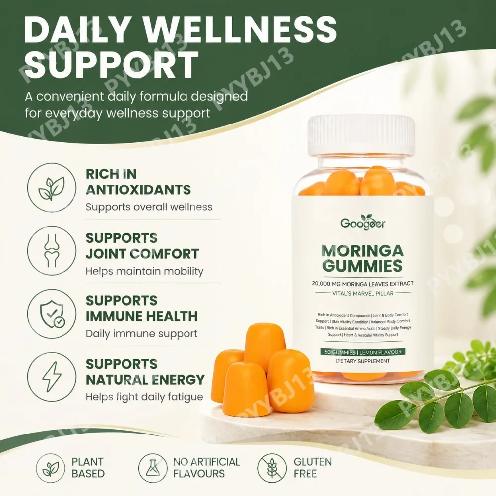 Googeer Moringa Gummies with Moringa Leaf Extract, Antioxidant & Daily Wellness Support, Lemon Flavor, 60 Gummies Supplement