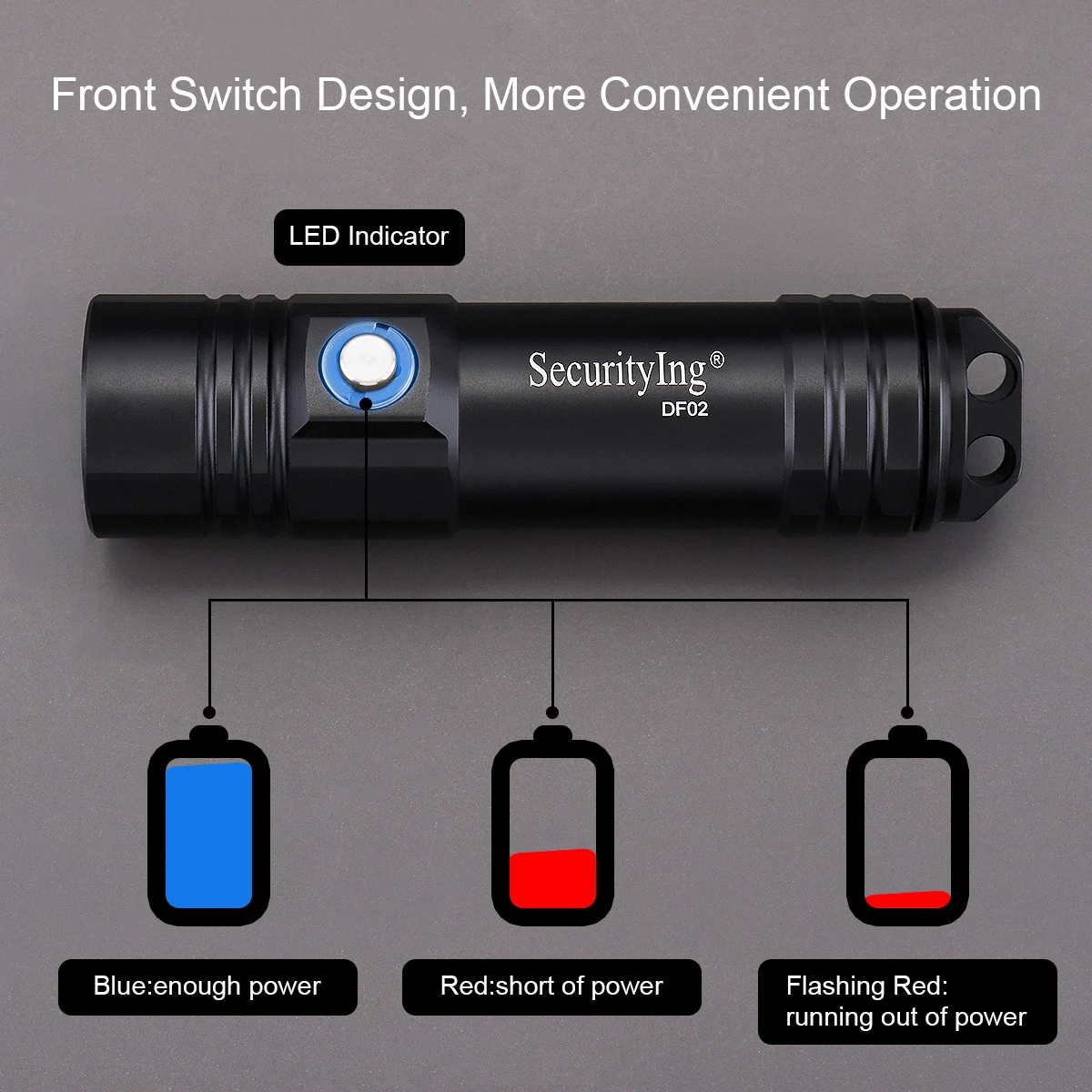 SecurityIng 800LM Diving Flashlight IPX8 Waterproof Scuba Night Dive Spare Torch Underwater Lamp Photographic Supplement Lights