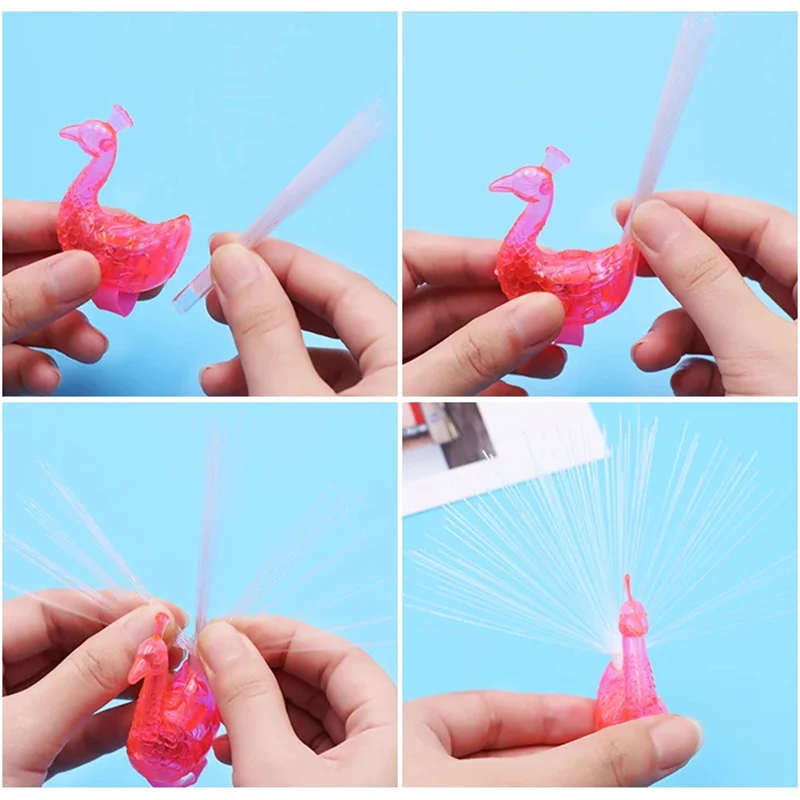 5 Stück blinkende Finger Pfau Glasfaser Licht glühenden Pfau Open Screen Optik Licht Kinder leuchtende Spielzeug LED Finger Licht