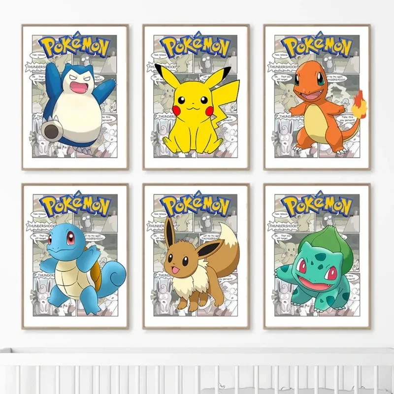 Pokemon Poster Peripheral Pikachu Magic Frog Seed Charizard Cartoon Poster Mural Canvas Painting Wall Decoration Painting