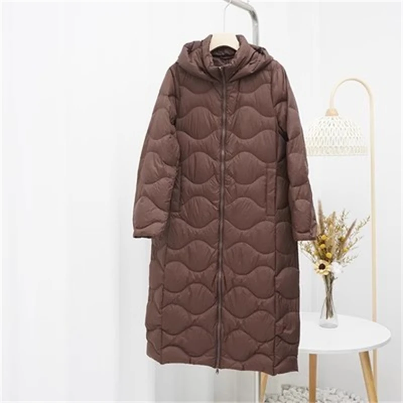 2023 Autumn Winter Women\'s Bigsize Down Coat WarmThick White Duck Down Jacket Ladies Slim Long Hooded Windproof Parkas Outwears