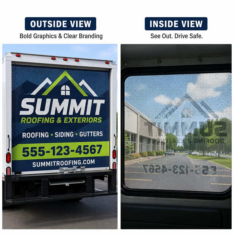 

Индивидуальная крупногабаритная перфорированная наклейка на окно с односторонней видимостью для заднего стекла грузовика, прицепа, сервисного автомобиля