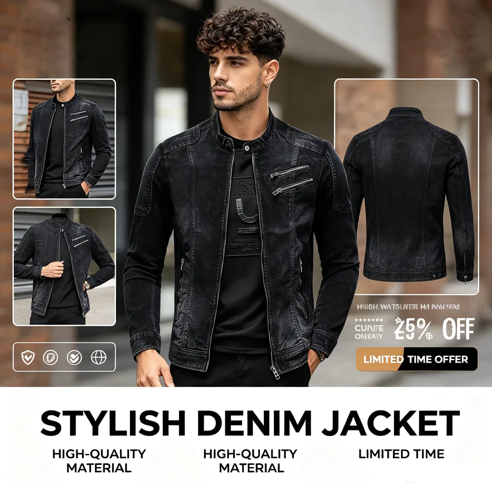 Spring Autumn Men's Denim Jackets Fashion Man Streetwear Zipper Biker Jeans Jackets Classic Men Button Windbreaker Cowboy Coats