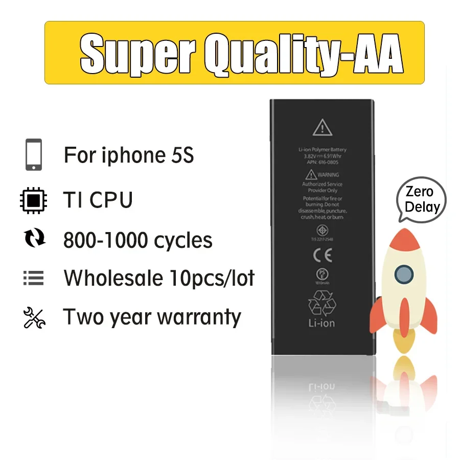 10pcs/Lot Real Capacity 1560mAh Core Protection Board 3.7V Zero Cyclic Battery For iPhone 5S 5GS Replacement Repair Parts 5S-AA