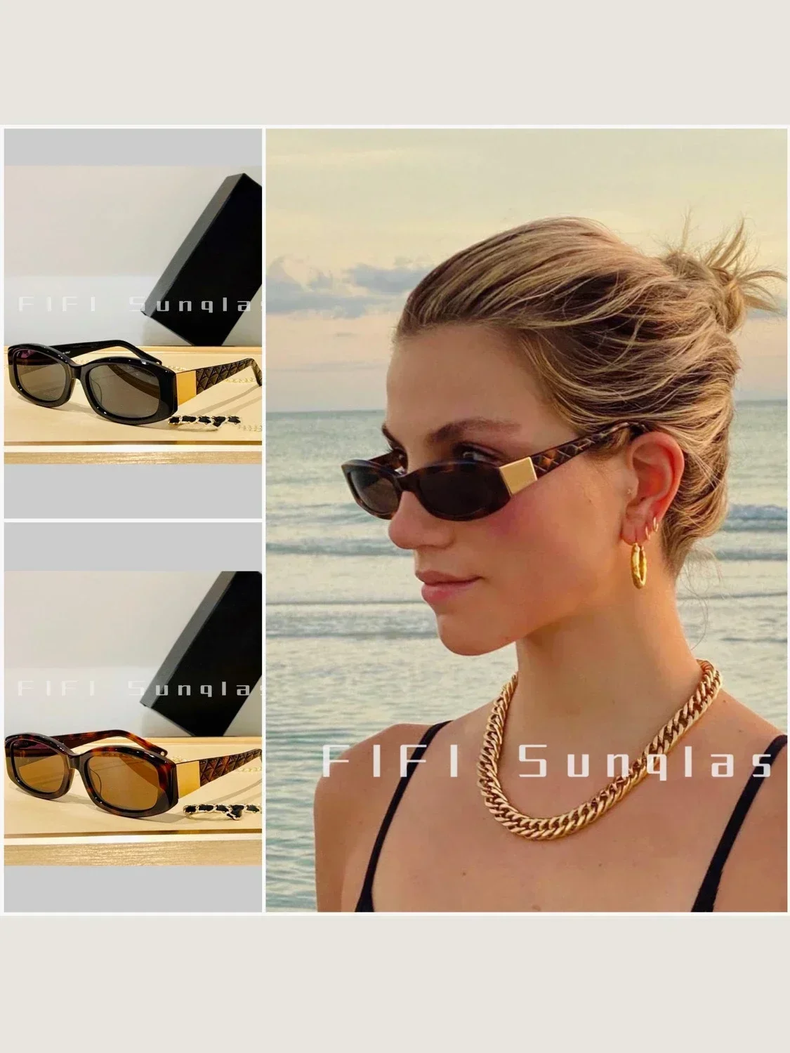 Medieval sunglasses, diamond grid metal legs, fashionable niche French sunglasses for women