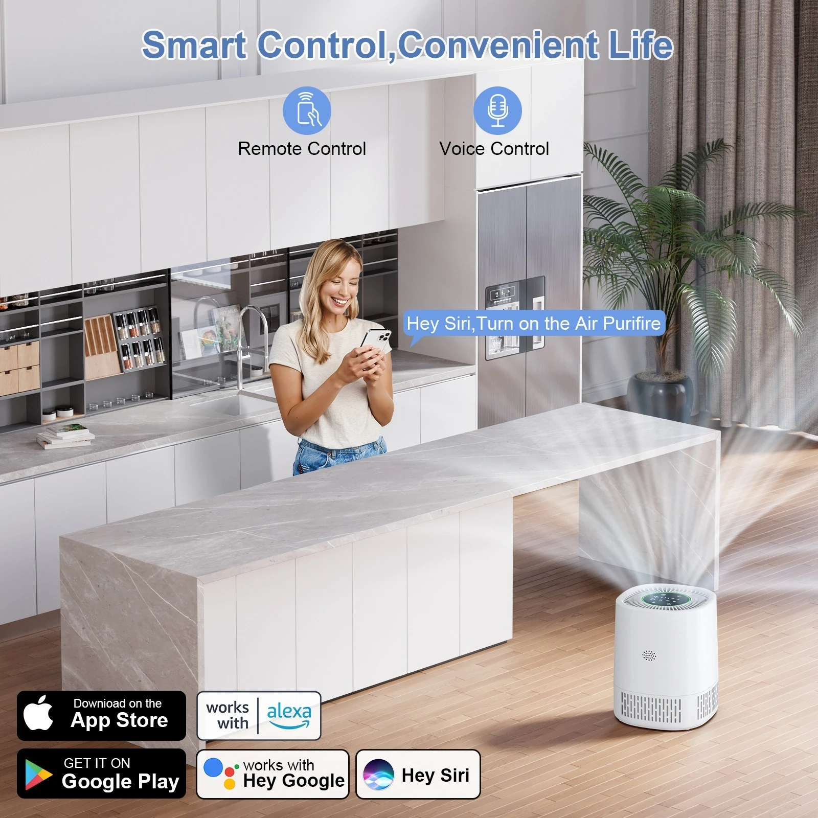 Умный очиститель воздуха PJ07 с Wi-Fi и сенсорным экраном, HEPA-фильтром и активированным углем, для больших помещений, таких как гостиная.