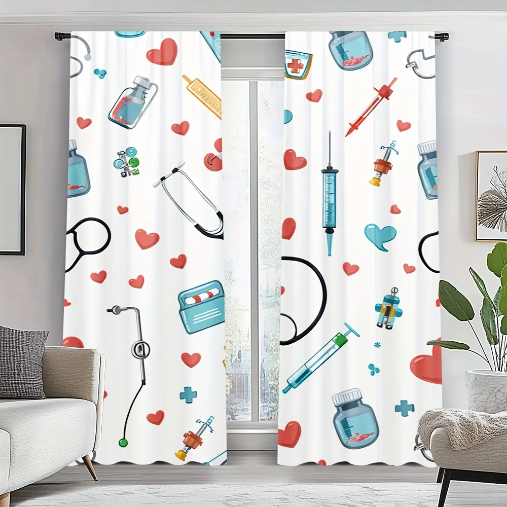 Aesthetic Medical Pattern Curtains Polyester Home Decor Window Drapes for Nursery Room Doctor Nurse Gift Science Backdrop