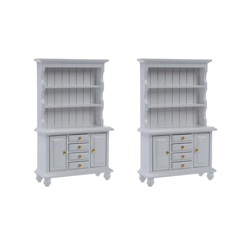 YSUN-2X, 1/12 maison de poupée meubles miniatures multifonction armoire en bois bibliothèque blanc