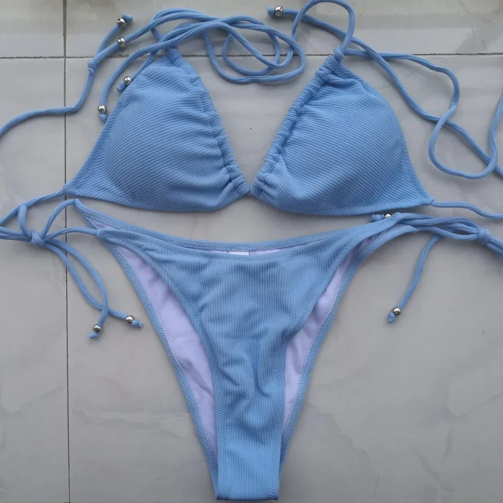 Sexy tanga biquíni banho feminino rosa/azul/preto/rosa/amarelo/vermelho sólido praia maiô pit stripe tecido maiôs atacado