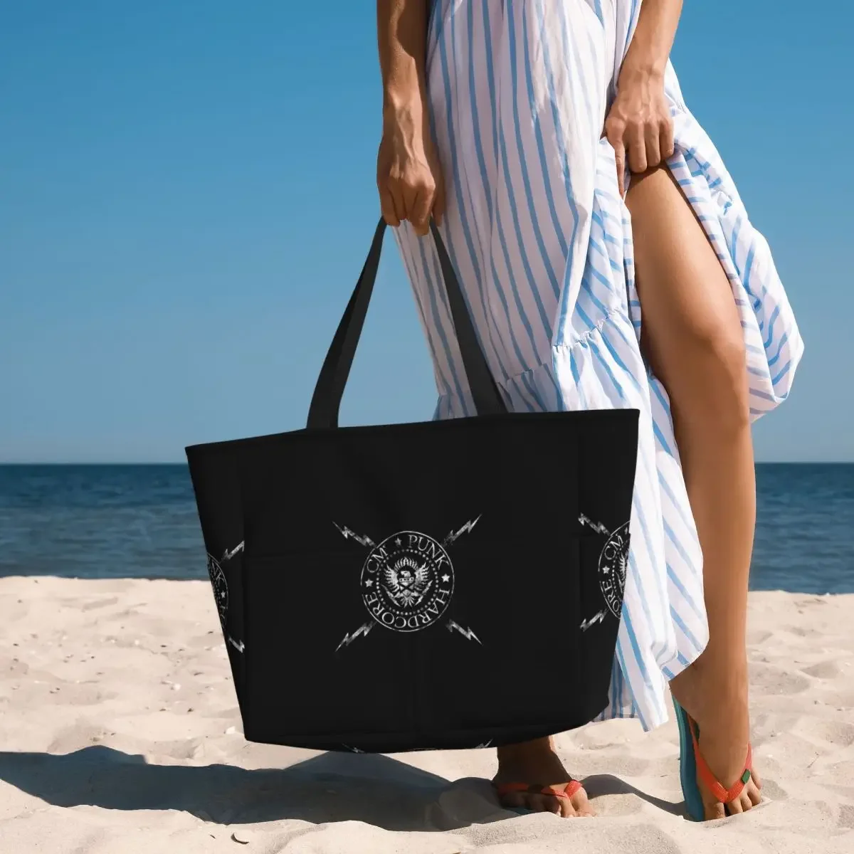 Cm Punk Logo Beach Tote Bag Sport Gym Yoga Duffle Large Tote Bag Women Travel Bag Fitness bag