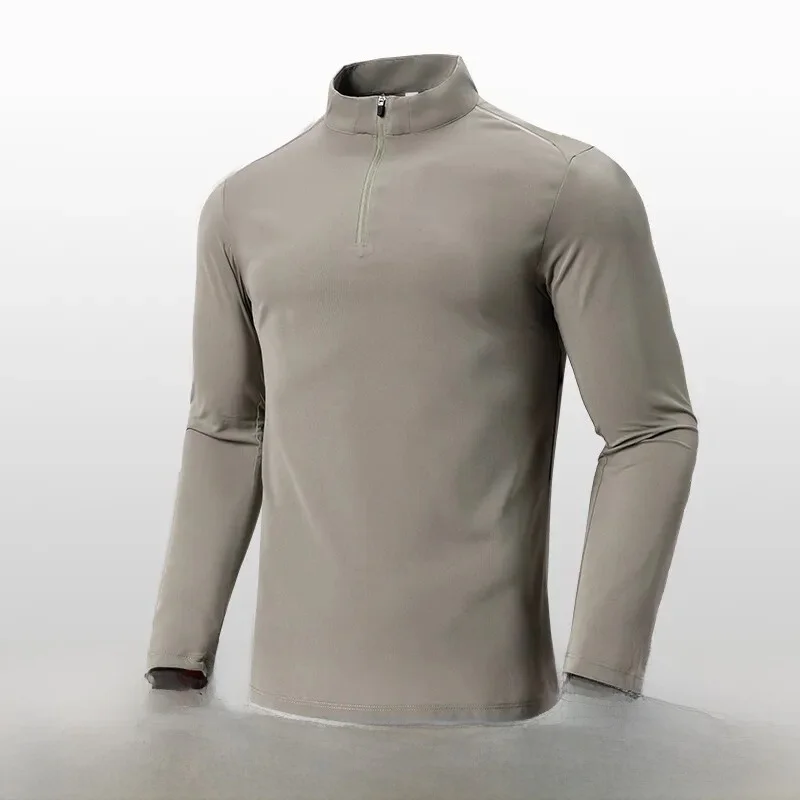 High-End Outdoor Lightweight Qui-Dry Reflective Men's Long Sve T-irt f Zipper Elastic Sportswear for Autumn