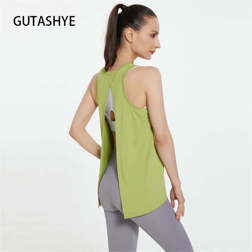 Gutashye Summer Yoga Vest For Women Sports Tops Back Hollow Out Sexy Girls Sleeveless Sweater Workout Gym Garment Buttery Soft