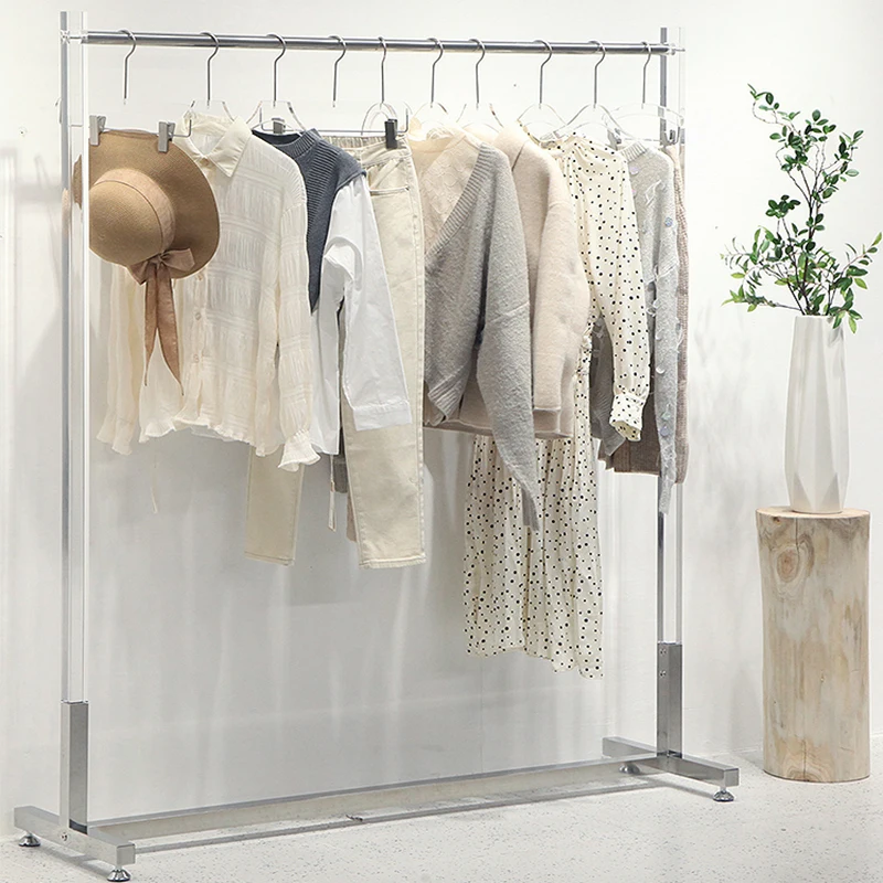 Retail Store Fixture Hanging Clothes Custom Shop Design Metal Gold Clothing Dress Acrylic Display Rack