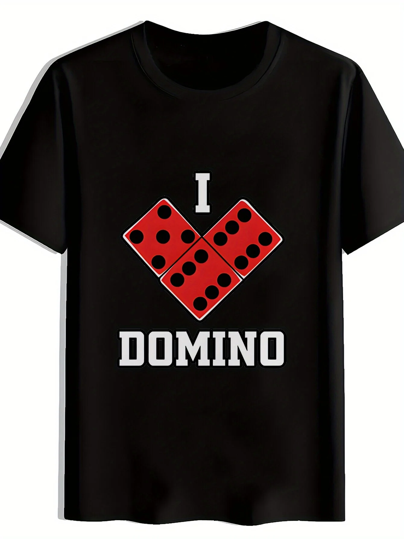 Men'S Casual Crew Neck T-Shirt with Red Dice Black Dot Print, Slight Stretch Fabric, Regular Fit, Summer Patterned Shirt for Adults - Ideal Gift for Him, Mens T Shirts