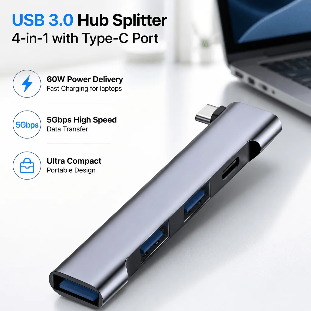 Usb C Hub Macbook Adapter 60W Pd Charging Docking Station 5Gbps High Speed Data Transfer Type C Splitter Portable Laptop Dock