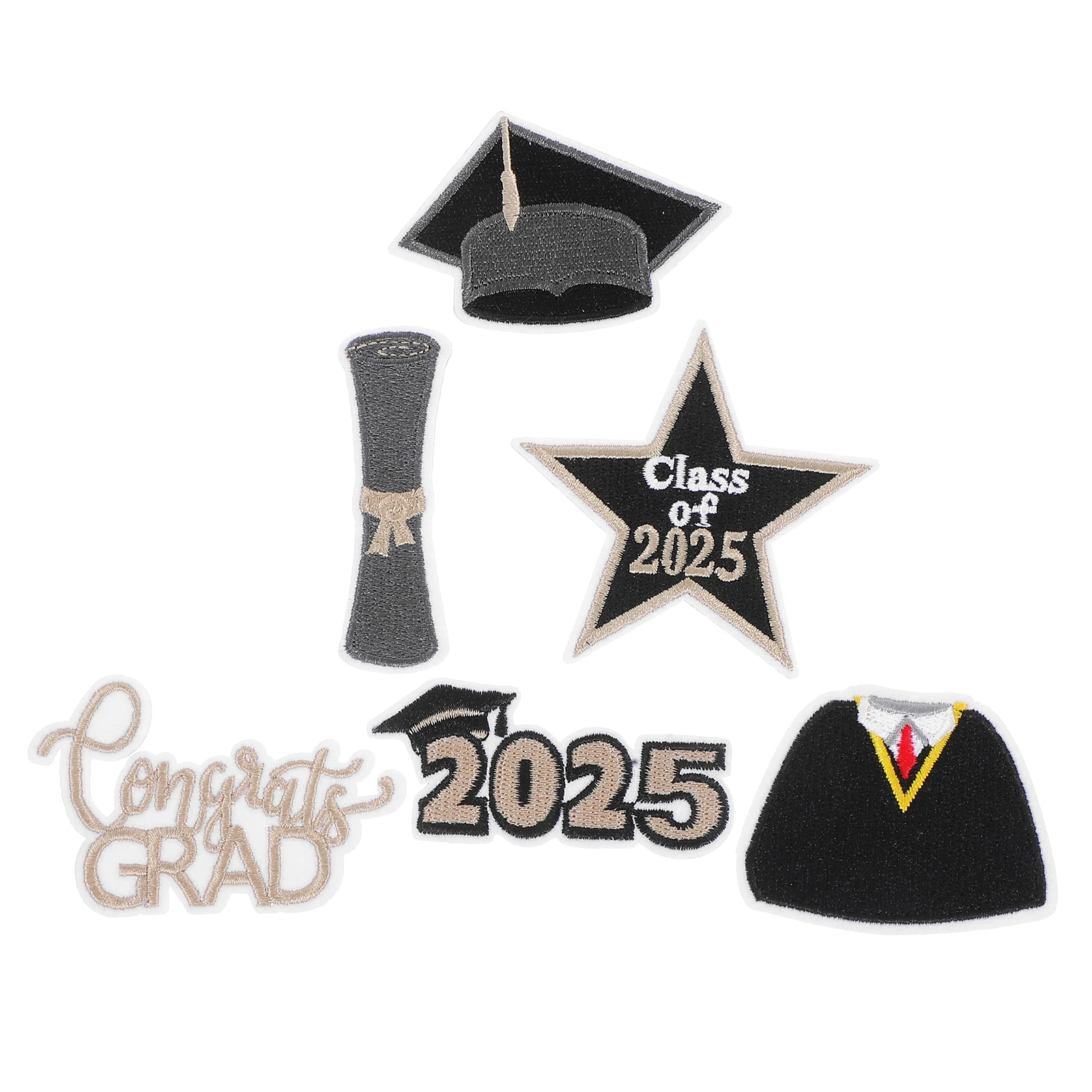 

6pcs Embroidered Adhesive Tape Graduation Applique Iron On Patches Colorful Clothes Cloth Durable Easy Application