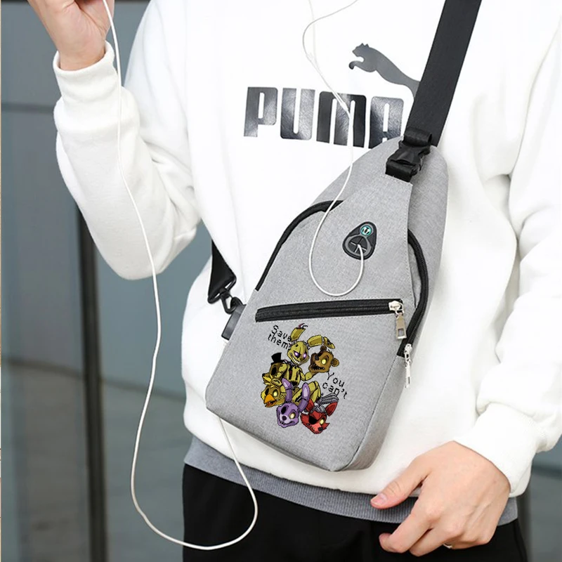 กระเป๋าคาดอกลายการ์ตูน FNAF กระเป๋าสะพายข้างขนาดเล็กน่ารัก ผ้า Oxford กระเป๋าถือสำหรับเด็กชายและเด็กหญิง กระเป๋าคาดอกความจุมาก ของขวัญ