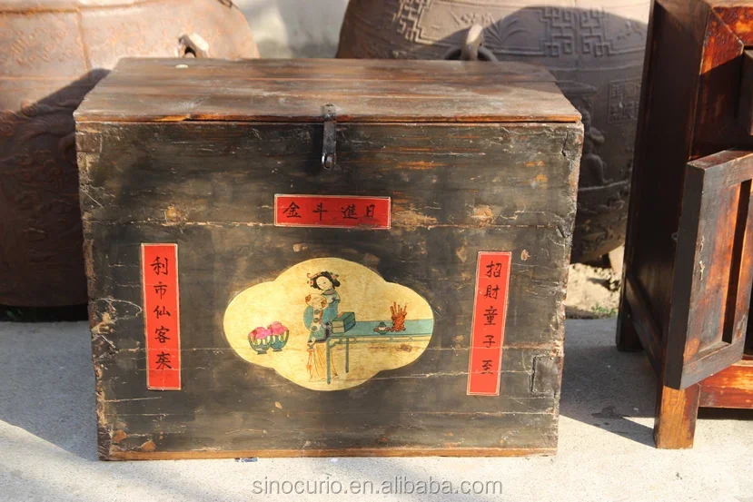 Antique decorative original collective trunk wooden small painted craft box