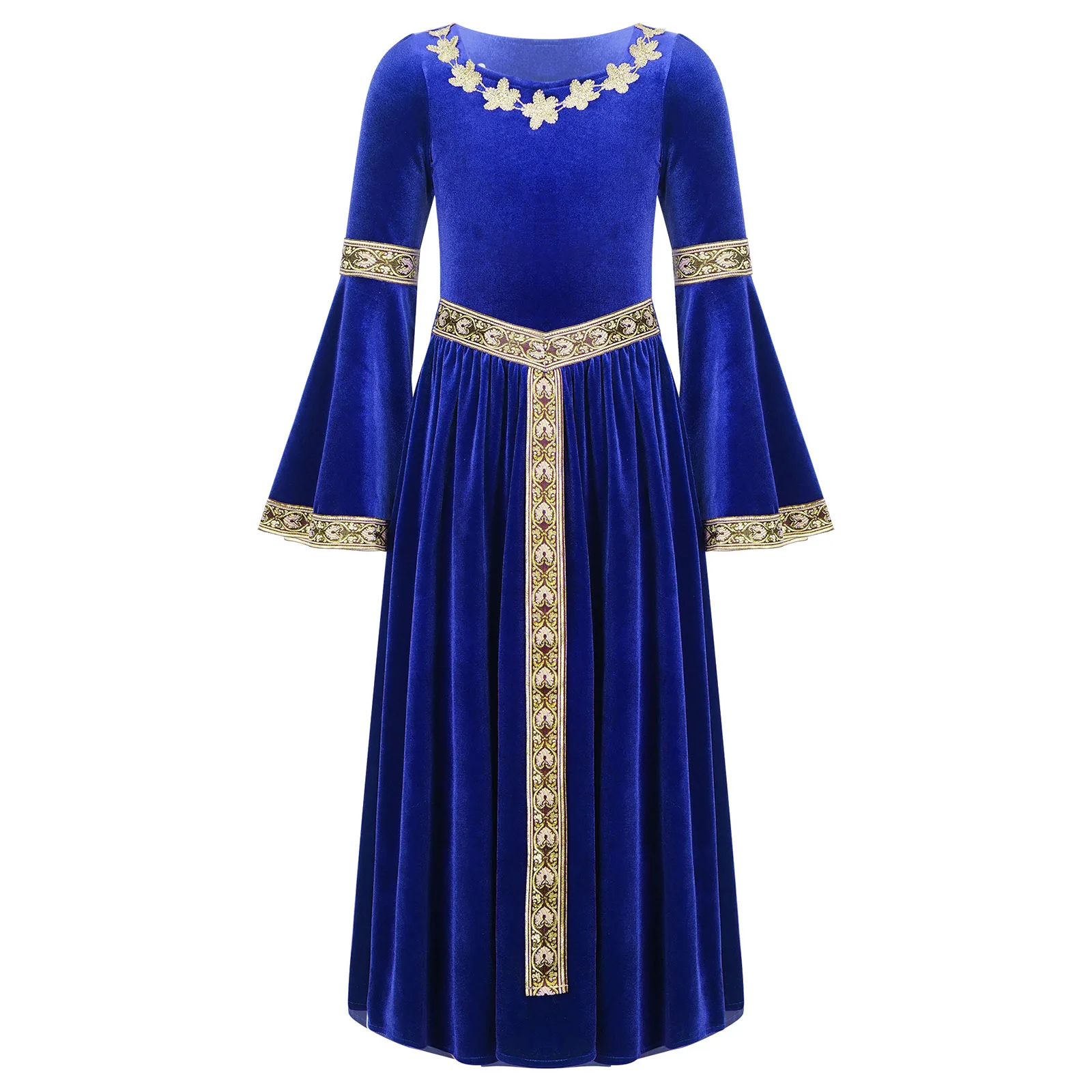 Vestido de veludo renascentista medieval para meninas, trajes de princesa vintage infantil, manga longa, festa de carnaval de Halloween