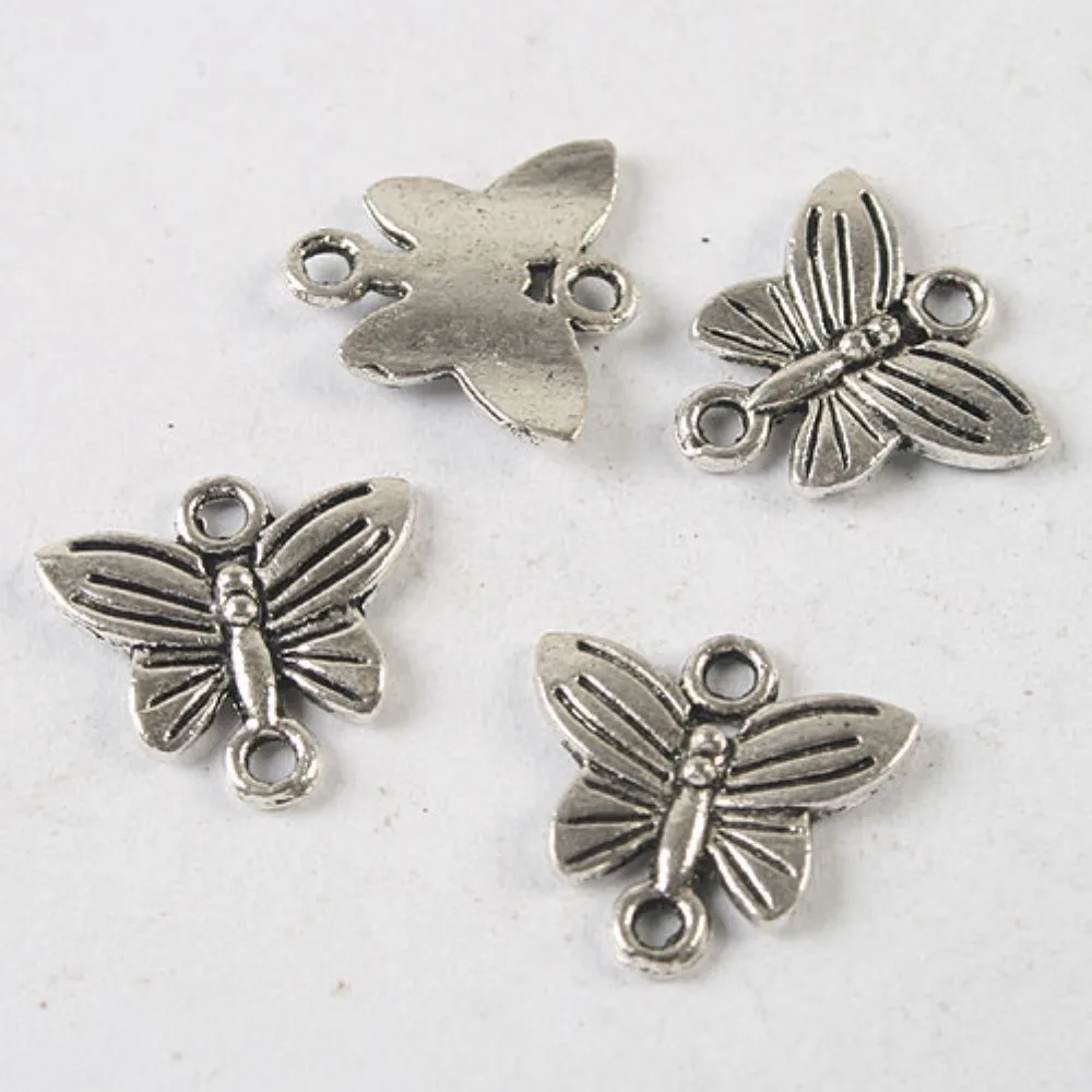 30PCS 13x14mm DARK SILVER TONE BUTTERFLY CONNECTOR H3630