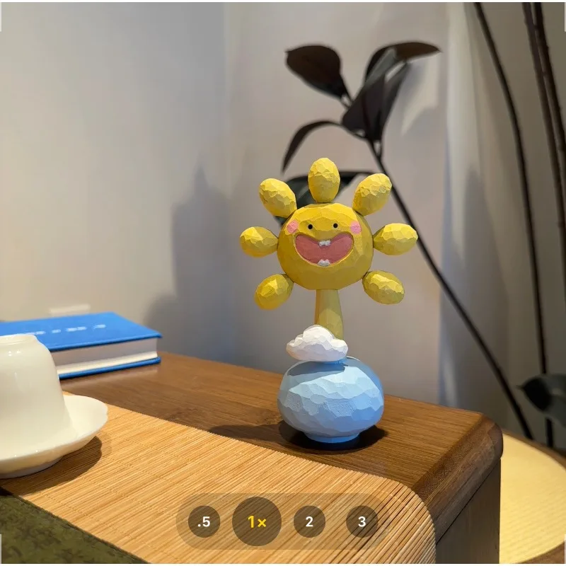 

Sunflower handmade wood carving ornament, cute healing system, creative office desktop decoration