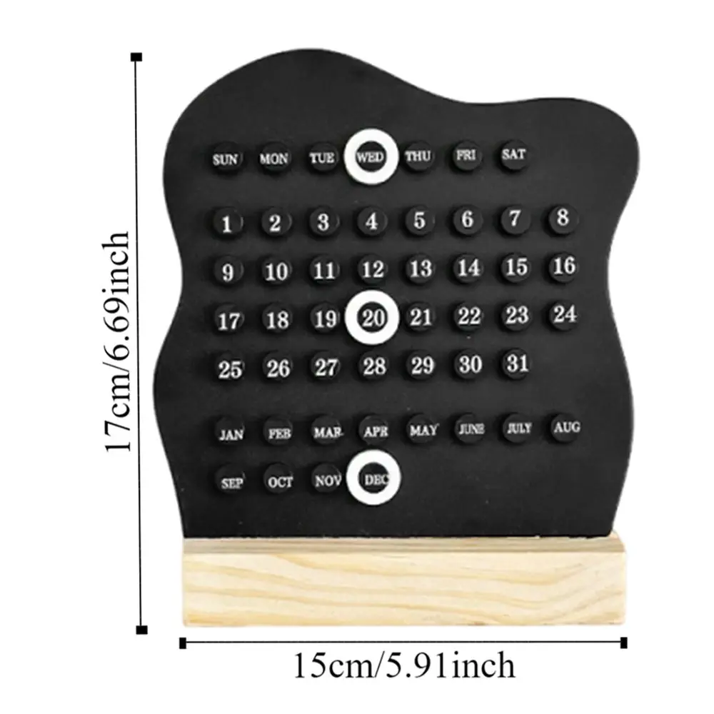 Creative Manual Perpetual Calendar Adjustable 3 Rings Wooden Desk Calendar Wooden Base Month Date Display Round Rings Calendar