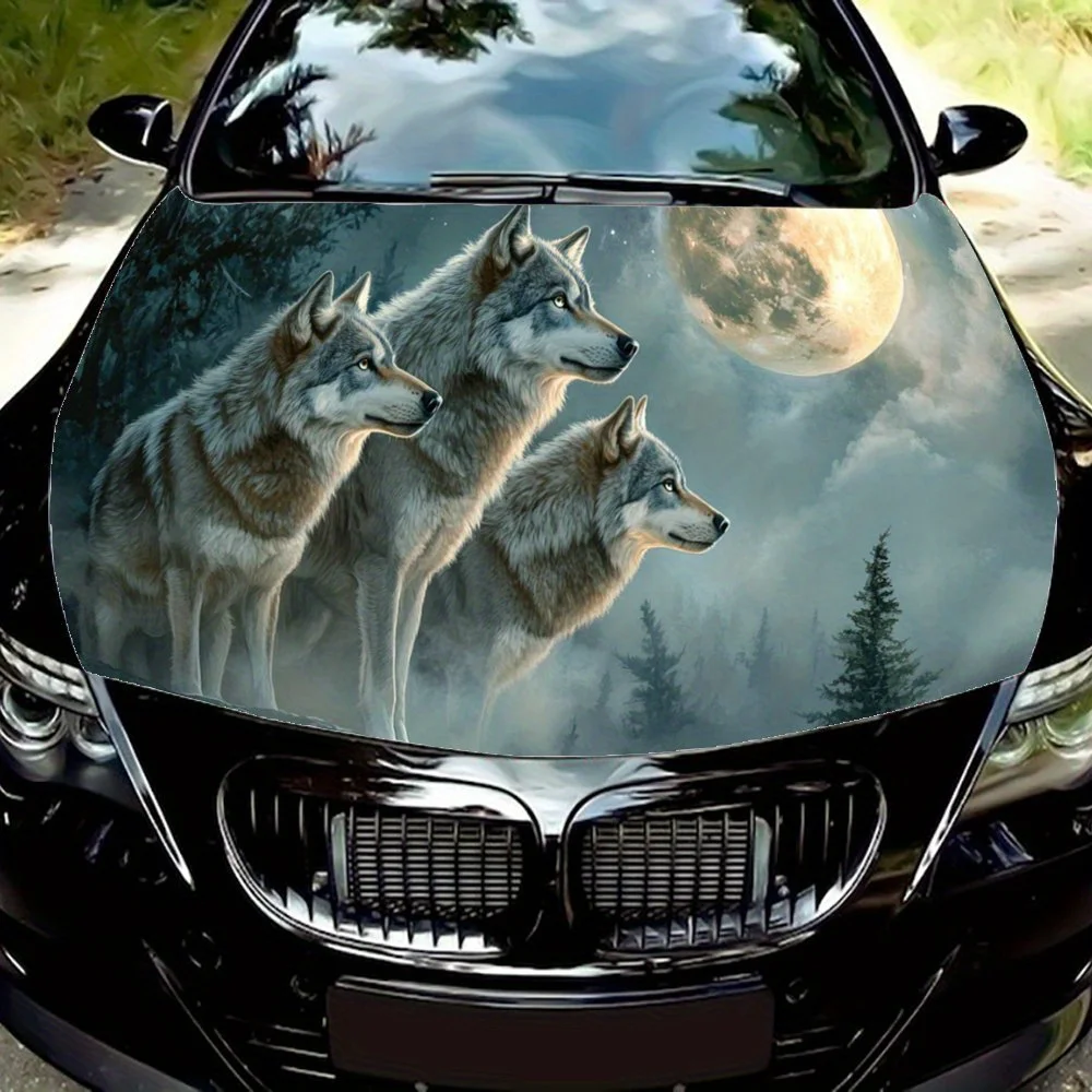 

Wolves Under The Moon Sky Cloud Автомобильный капот, цветная виниловая наклейка, графический капот грузовика, автоаксессуары, украшение, наклейка, подарок
