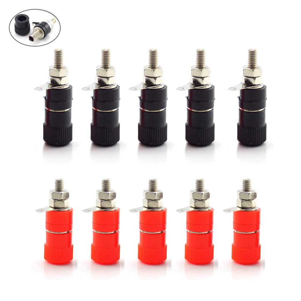 10 Uds. Conectores Banana de 4mm, terminales de empalme para amplificador, Terminal de altavoz, conector de Audio, conectores DIY rojos y negros