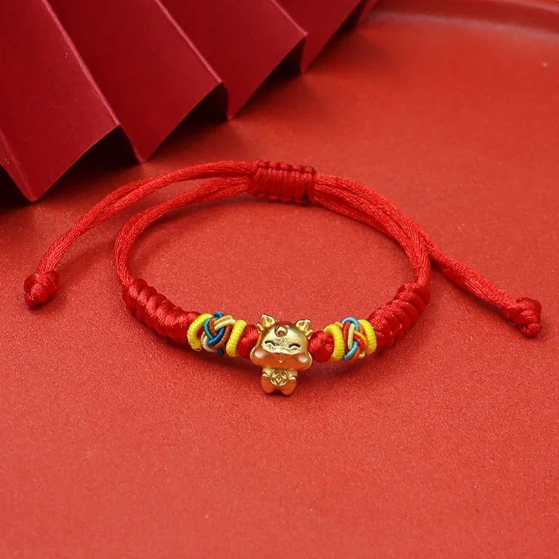 UMQ Chinese Style Zodiac Dragon Bracelet 2024 Dragon Year Lucky Red Rope Bracelet Xmas Near Year Gift