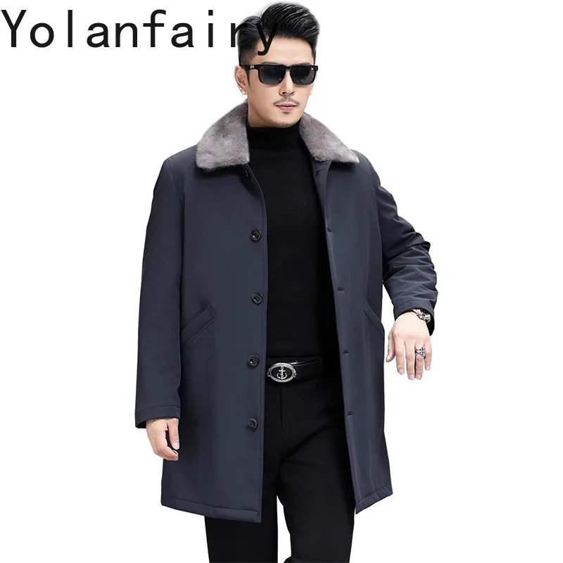 

YOLANFAIRY Brand Natural Fur Parka Men Jacket Winter Mid-length Fur Coat Man Real Whole Mink Fur Liner Detachable Warm Parkas