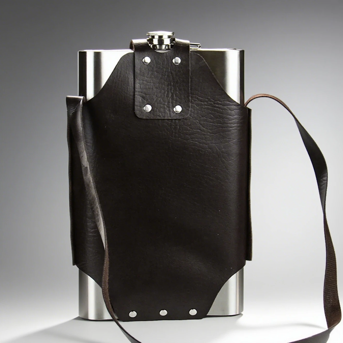 

64oz Stainless Steel Wine Bottle Solid Drop Resistant Wine Whiskey Flask Carry-On Mug Leather Strap Portable Outdoor Drinkware