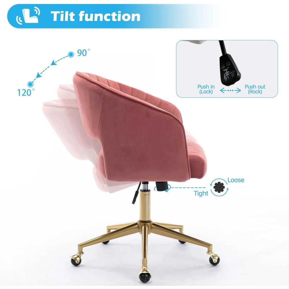 Home Office Chair Swivel Velvet Desk Chair Accent Armchair Upholstered Modern Tufted Chairs with Gold Base for Girls Women Ergon image 5